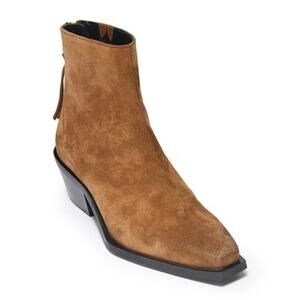AllSaints Lenora Suede Zip Cuban Heel Ankle Western Boots Brown Women EU 38 NWOT